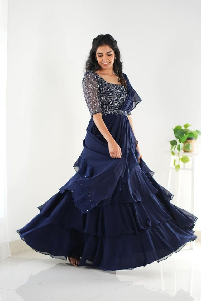 Heavy Georgette Mother Daughter Combo | Party Wear Lahenga Saree With Stiched Blouse - Rosepetals Luxe