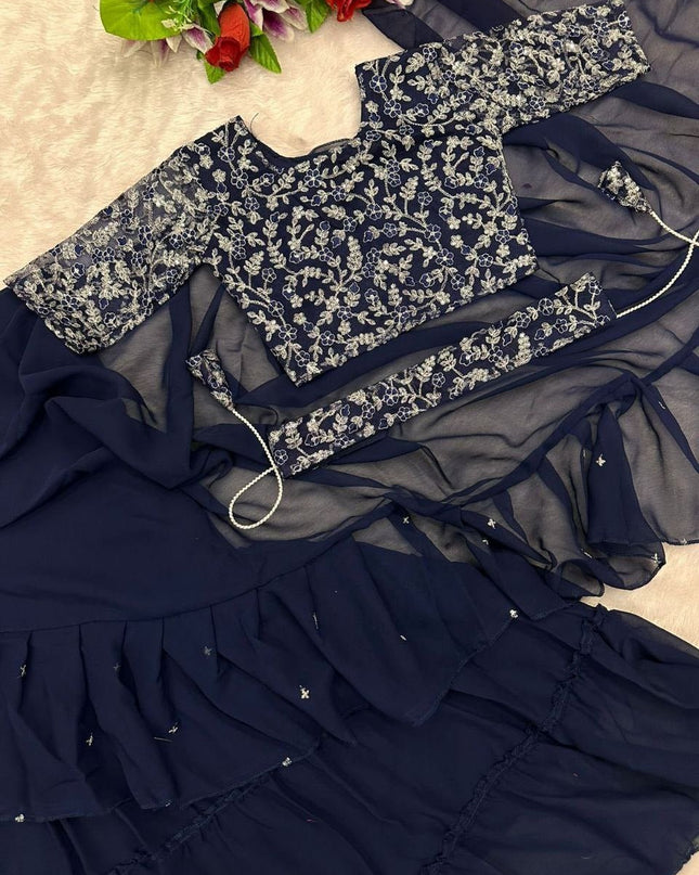 Heavy Georgette Mother Daughter Combo | Party Wear Lahenga Saree With Stiched Blouse - Rosepetals Luxe
