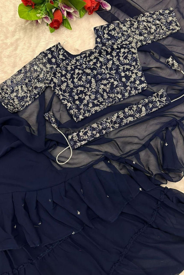 Heavy Georgette Mother Daughter Combo | Party Wear Lahenga Saree With Stiched Blouse - Rosepetals Luxe