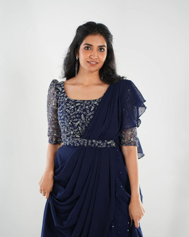 Heavy Georgette Mother Daughter Combo | Party Wear Lahenga Saree With Stiched Blouse - Rosepetals Luxe