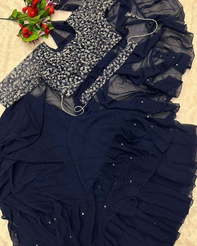 Heavy Georgette Mother Daughter Combo | Party Wear Lahenga Saree With Stiched Blouse - Rosepetals Luxe