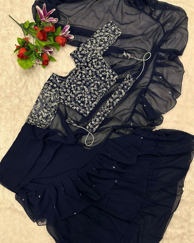 Heavy Georgette Mother Daughter Combo | Party Wear Lahenga Saree With Stiched Blouse - Rosepetals Luxe