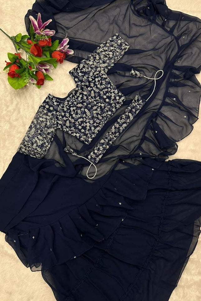 Heavy Georgette Mother Daughter Combo | Party Wear Lahenga Saree With Stiched Blouse - Rosepetals Luxe