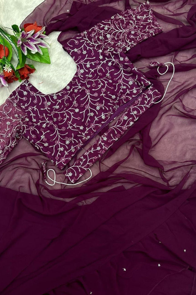 Heavy Georgette Mother Daughter Combo | Party Wear Lahenga Saree With Stiched Blouse - Rosepetals Luxe