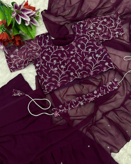 Heavy Georgette Mother Daughter Combo | Party Wear Lahenga Saree With Stiched Blouse - Rosepetals Luxe