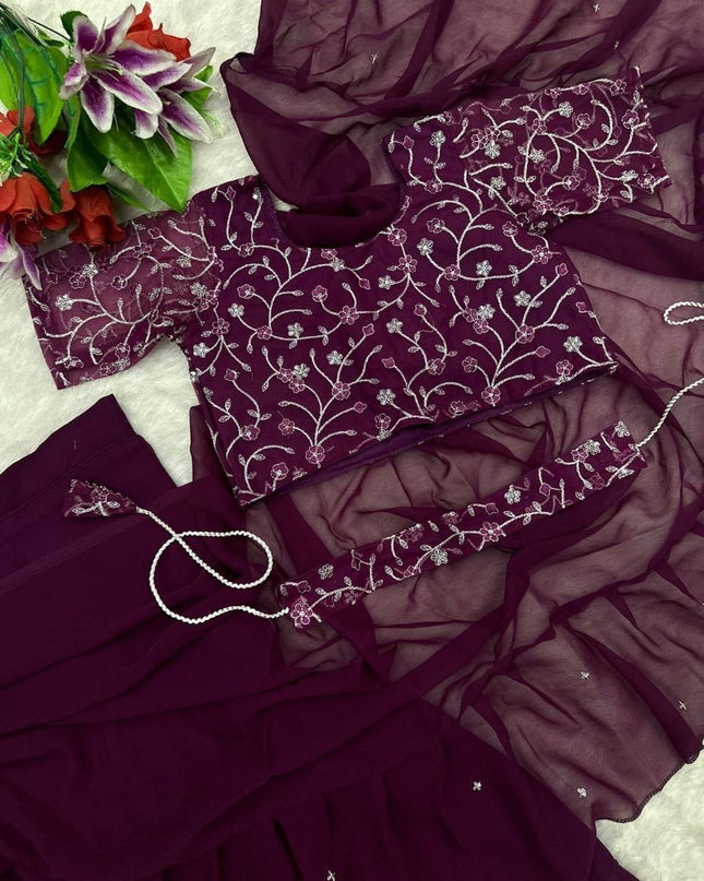 Heavy Georgette Mother Daughter Combo | Party Wear Lahenga Saree With Stiched Blouse - Rosepetals Luxe