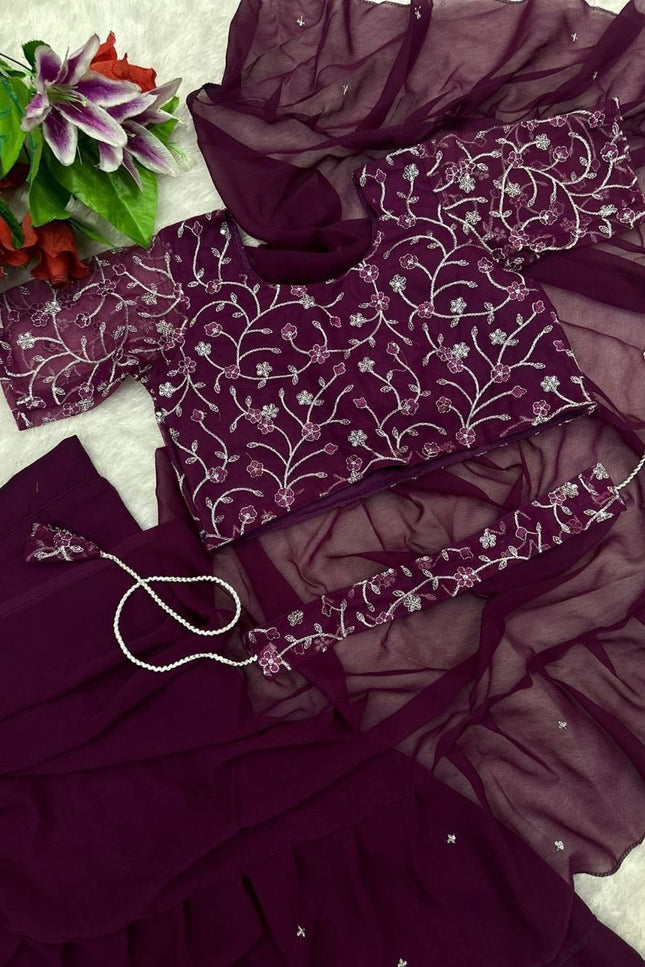 Heavy Georgette Mother Daughter Combo | Party Wear Lahenga Saree With Stiched Blouse - Rosepetals Luxe