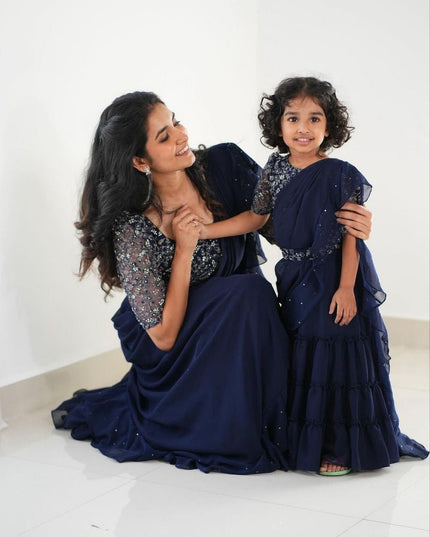 Heavy Georgette Mother Daughter Combo | Party Wear Lahenga Saree With Stiched Blouse - Rosepetals Luxe
