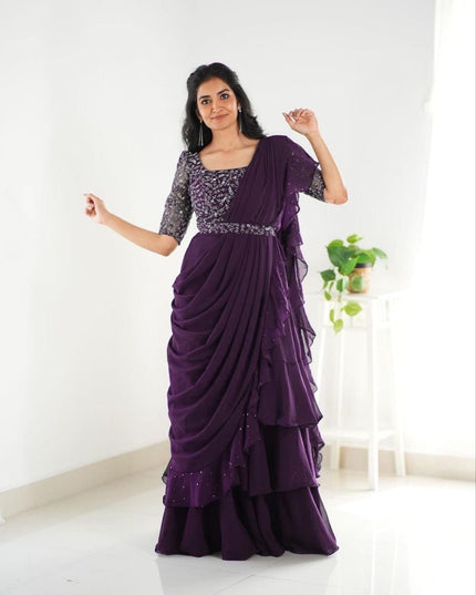 Heavy Georgette Mother Daughter Combo | Party Wear Lahenga Saree With Stiched Blouse - Rosepetals Luxe