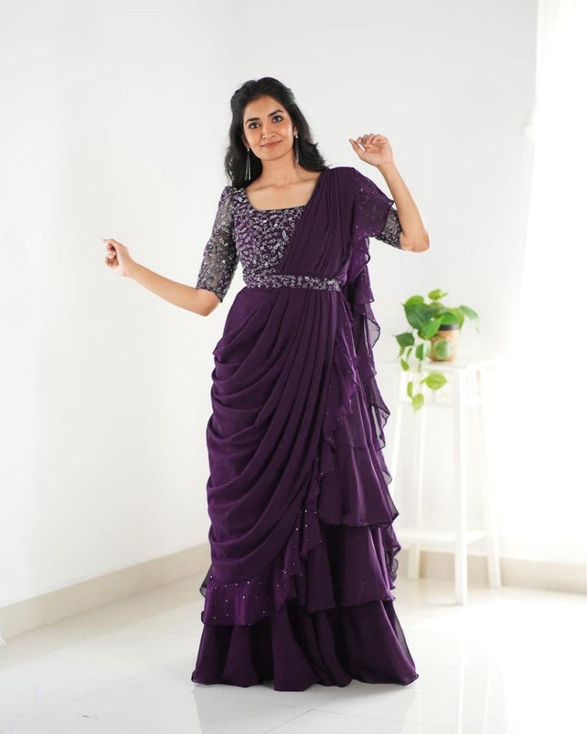 Heavy Georgette Mother Daughter Combo | Party Wear Lahenga Saree With Stiched Blouse - Rosepetals Luxe