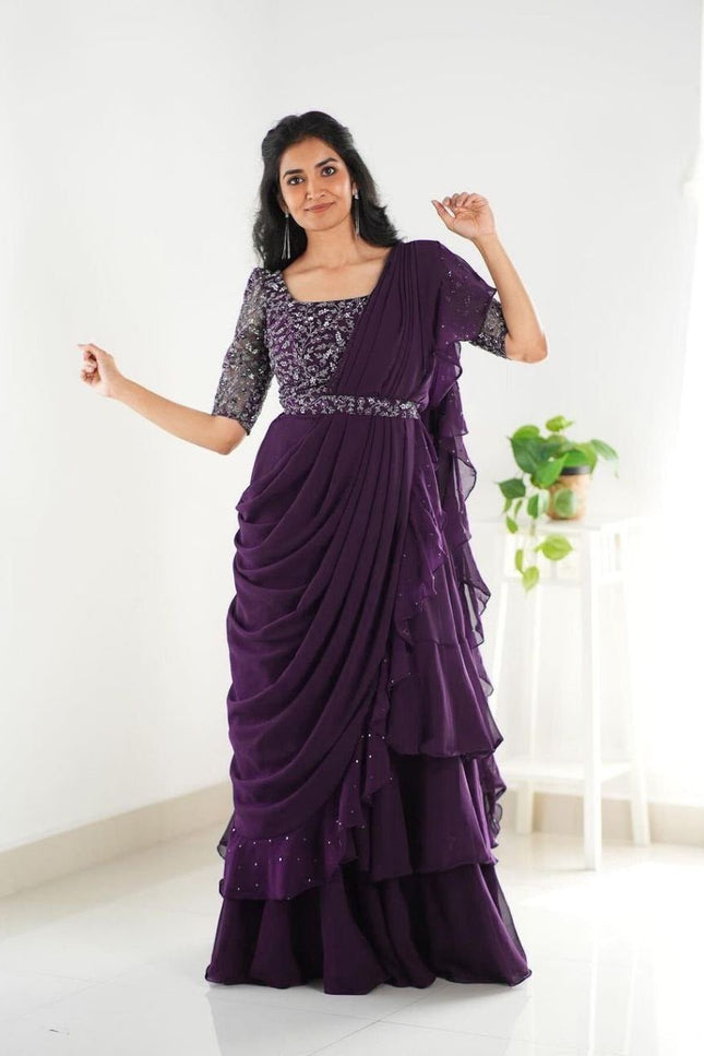 Heavy Georgette Mother Daughter Combo | Party Wear Lahenga Saree With Stiched Blouse - Rosepetals Luxe