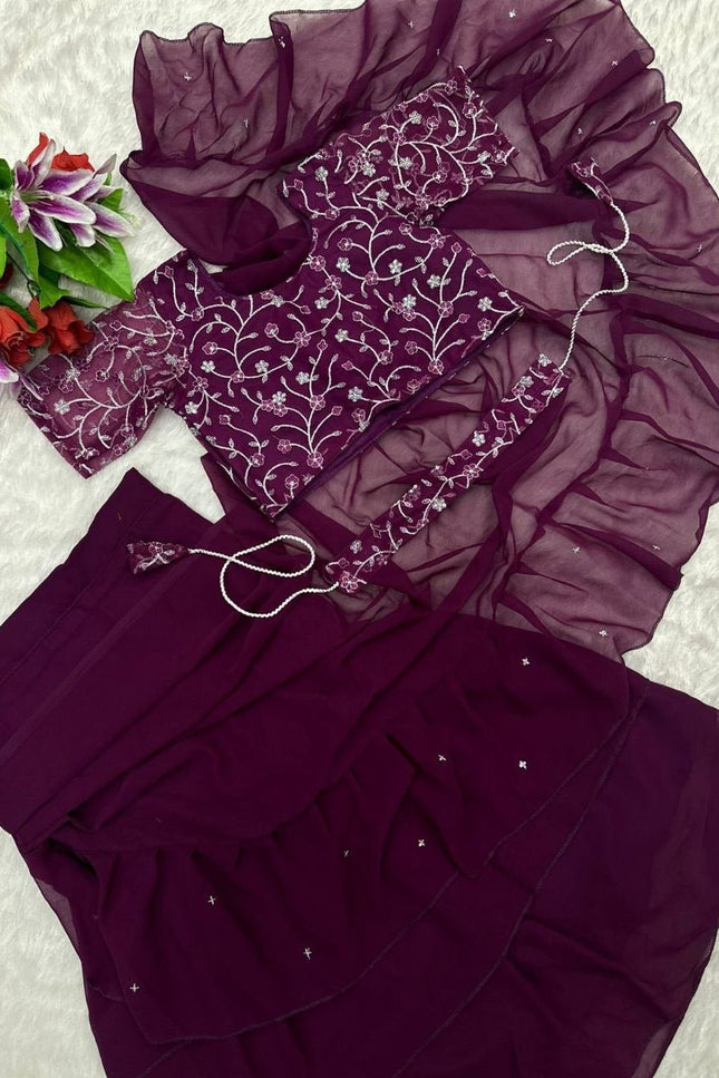 Heavy Georgette Mother Daughter Combo | Party Wear Lahenga Saree With Stiched Blouse - Rosepetals Luxe