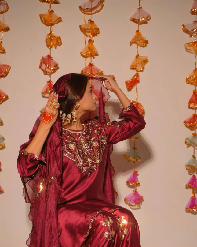 Heavy Japan Satin Farshi Salwar Suit | Embroidery Sequence Work | Festive & Party Wear - Rosepetals Luxe