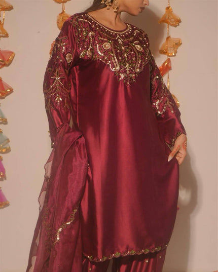 Heavy Japan Satin Farshi Salwar Suit | Embroidery Sequence Work | Festive & Party Wear - Rosepetals Luxe