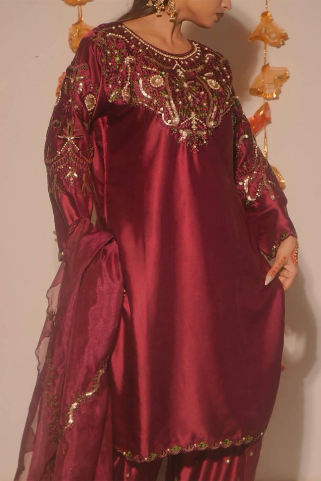 Heavy Japan Satin Farshi Salwar Suit | Embroidery Sequence Work | Festive & Party Wear - Rosepetals Luxe