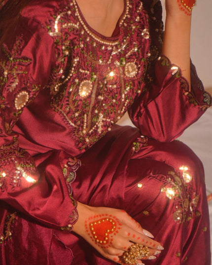 Heavy Japan Satin Farshi Salwar Suit | Embroidery Sequence Work | Festive & Party Wear - Rosepetals Luxe
