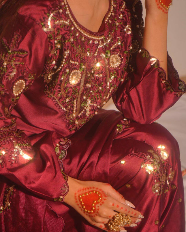 Heavy Japan Satin Farshi Salwar Suit | Embroidery Sequence Work | Festive & Party Wear - Rosepetals Luxe