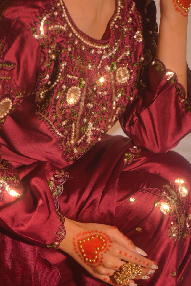 Heavy Japan Satin Farshi Salwar Suit | Embroidery Sequence Work | Festive & Party Wear - Rosepetals Luxe