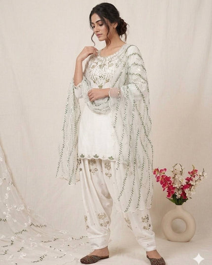 Heavy Japan Satin Farshi Salwar Suit | Embroidery Sequence Work | Festive & Party Wear - Rosepetals Luxe