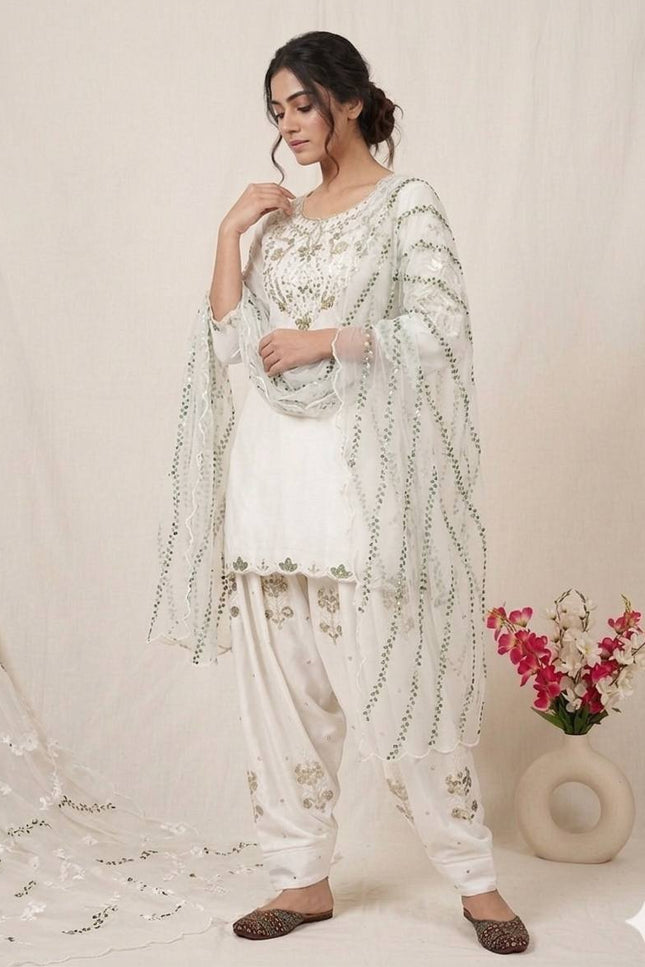Heavy Japan Satin Farshi Salwar Suit | Embroidery Sequence Work | Festive & Party Wear - Rosepetals Luxe