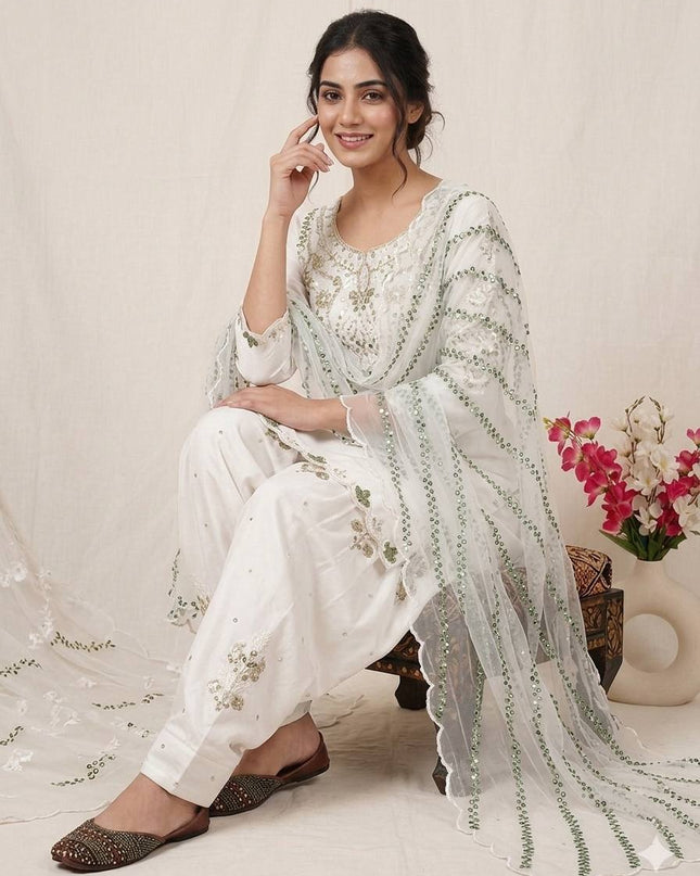 Heavy Japan Satin Farshi Salwar Suit | Embroidery Sequence Work | Festive & Party Wear - Rosepetals Luxe