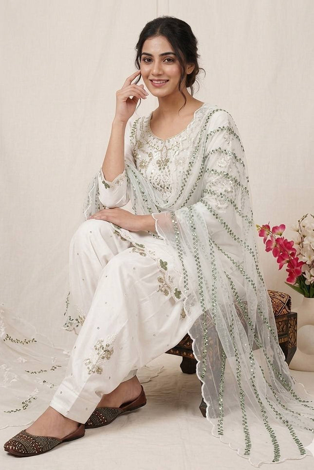 Heavy Japan Satin Farshi Salwar Suit | Embroidery Sequence Work | Festive & Party Wear - Rosepetals Luxe