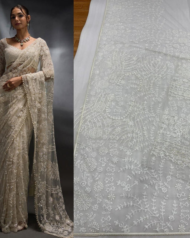 Heavy Mono Net 5MM Multi Sequins Saree with Embroidered Net Blouse Piece - Rosepetals Luxe