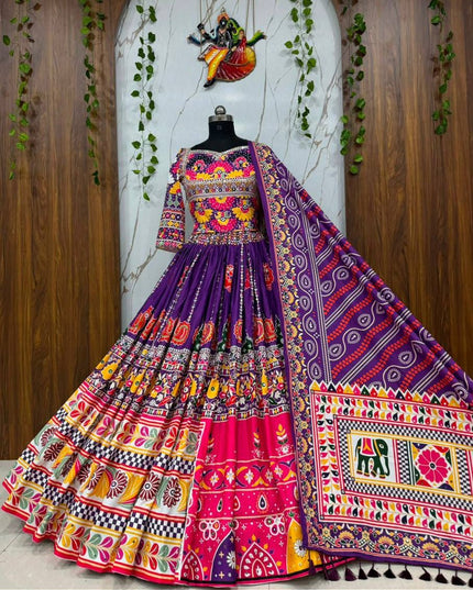 Heavy Muslin Cotton Digital Print & Mirror Work Lehenga Set | Fully Stitched with Dupatta - Rosepetals Luxe
