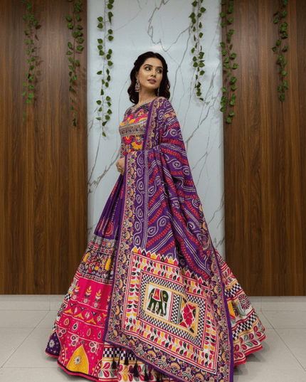 Heavy Muslin Cotton Digital Print & Mirror Work Lehenga Set | Fully Stitched with Dupatta - Rosepetals Luxe