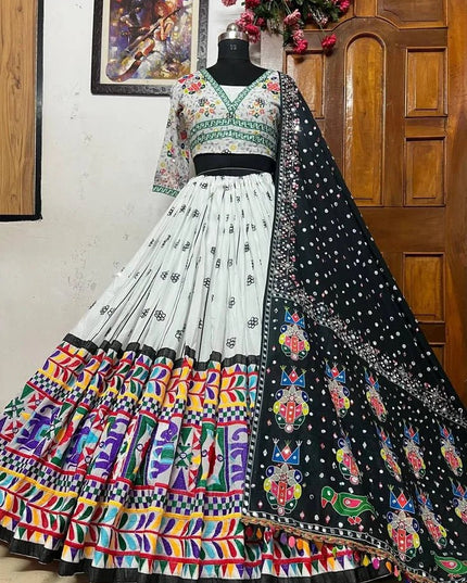 Heavy Muslin Cotton Embroidered & Mirror Work Lehenga Set | Fully Stitched with Dupatta - Rosepetals Luxe