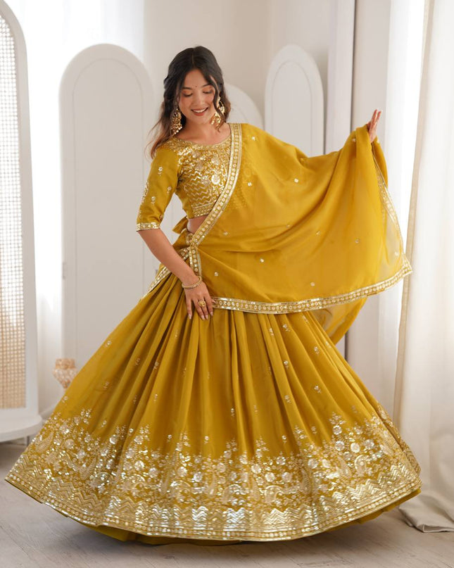 Heavy Shimmer Silk Lehenga Choli with Thread and Sequins Work - Rosepetals Luxe