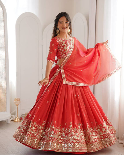 Heavy Shimmer Silk Lehenga Choli with Thread and Sequins Work - Rosepetals Luxe