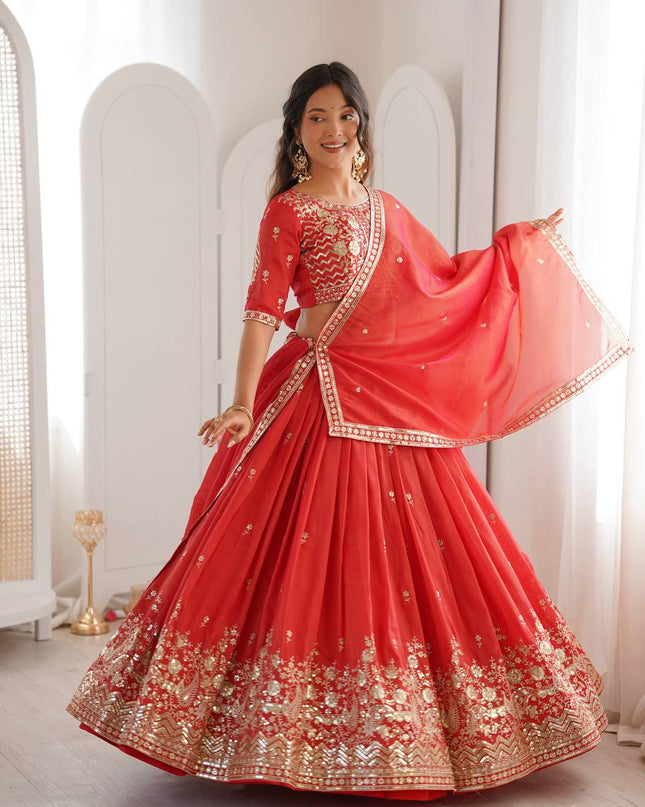 Heavy Shimmer Silk Lehenga Choli with Thread and Sequins Work - Rosepetals Luxe