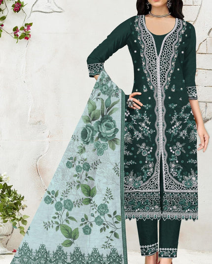Heavy Slub Cotton Embroidered Suit Set | Cutwork & Khatli Work with Mul Chanderi Dupatta - Rosepetals Luxe