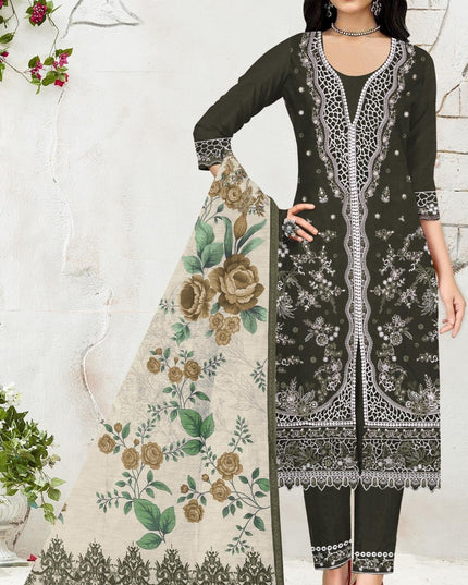 Heavy Slub Cotton Embroidered Suit Set | Cutwork & Khatli Work with Mul Chanderi Dupatta - Rosepetals Luxe