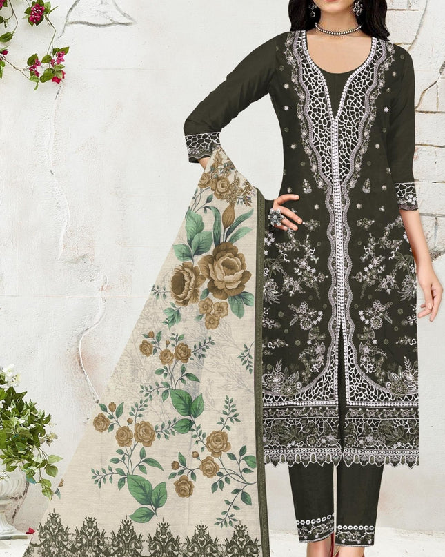 Heavy Slub Cotton Embroidered Suit Set | Cutwork & Khatli Work with Mul Chanderi Dupatta - Rosepetals Luxe