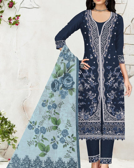 Heavy Slub Cotton Embroidered Suit Set | Cutwork & Khatli Work with Mul Chanderi Dupatta - Rosepetals Luxe
