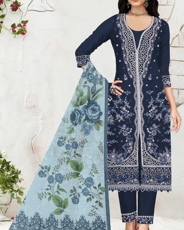 Heavy Slub Cotton Embroidered Suit Set | Cutwork & Khatli Work with Mul Chanderi Dupatta - Rosepetals Luxe