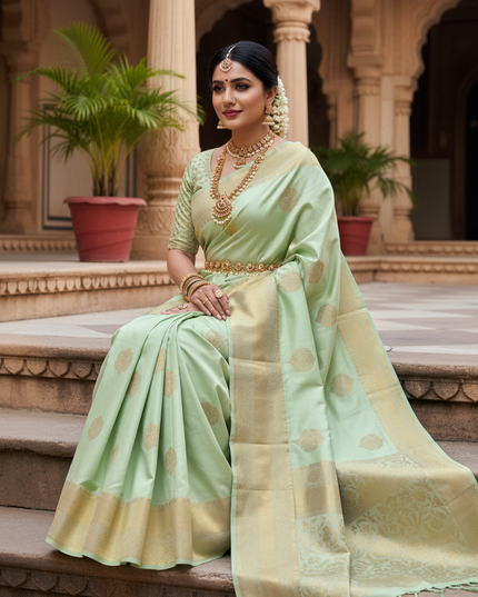Kanchipuram Pure Silk Saree | Fancy Butta Weave | Silk Mark Certified - Rosepetals Luxe 