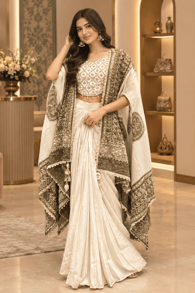 Indo-Western Mirror-Work Dhoti Set - Rosepetals Luxe