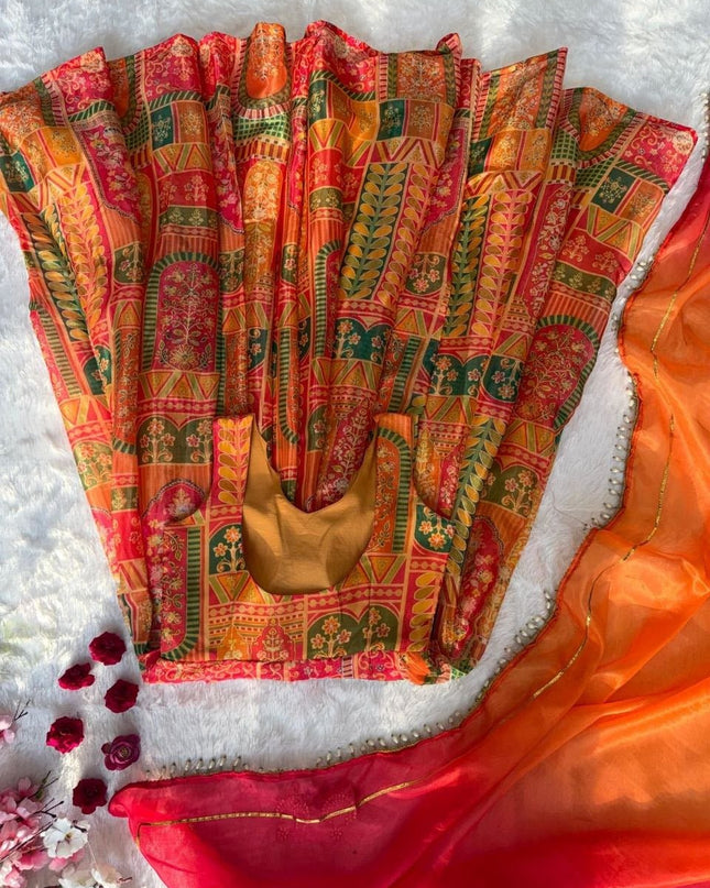 Jimmy Organza Silk Anarkali Gown With Digital Print | Elegant Ethnic Wear - Rosepetals Luxe