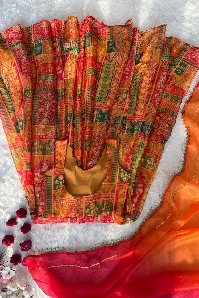 Jimmy Organza Silk Anarkali Gown With Digital Print | Elegant Ethnic Wear - Rosepetals Luxe