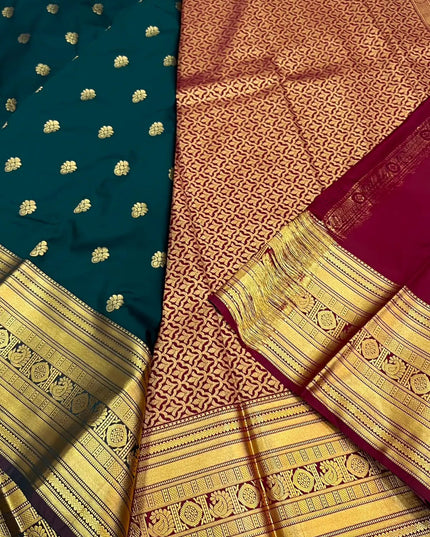 Kanchipuram Embossed Butta Saree | Luxe Silk | Festive & Bridal Wear | Rosepetals Luxe - Rosepetals Luxe