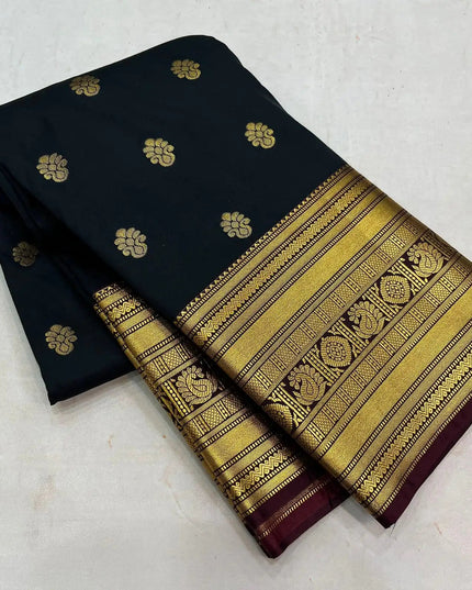 Kanchipuram Embossed Butta Saree | Luxe Silk | Festive & Bridal Wear | Rosepetals Luxe - Rosepetals Luxe