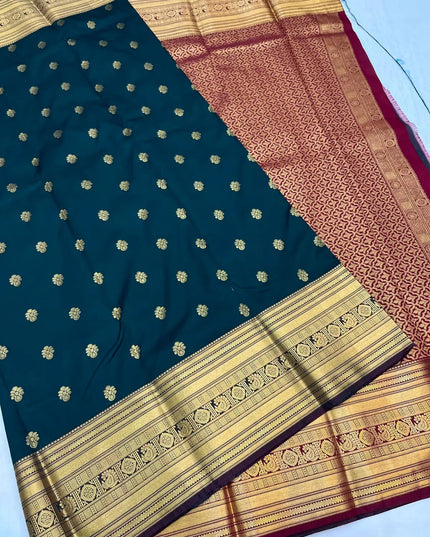 Kanchipuram Embossed Butta Saree | Luxe Silk | Festive & Bridal Wear | Rosepetals Luxe - Rosepetals Luxe