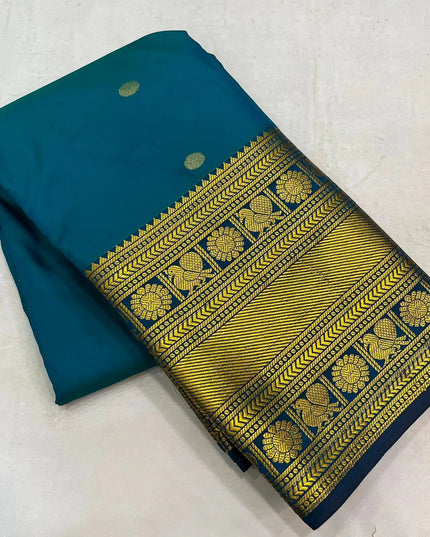 Kanchipuram Embossed Butta Saree | Luxe Silk | Festive & Bridal Wear | Rosepetals Luxe - Rosepetals Luxe
