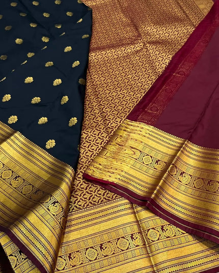 Kanchipuram Embossed Butta Saree | Luxe Silk | Festive & Bridal Wear | Rosepetals Luxe - Rosepetals Luxe