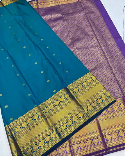 Kanchipuram Embossed Butta Saree | Luxe Silk | Festive & Bridal Wear | Rosepetals Luxe - Rosepetals Luxe