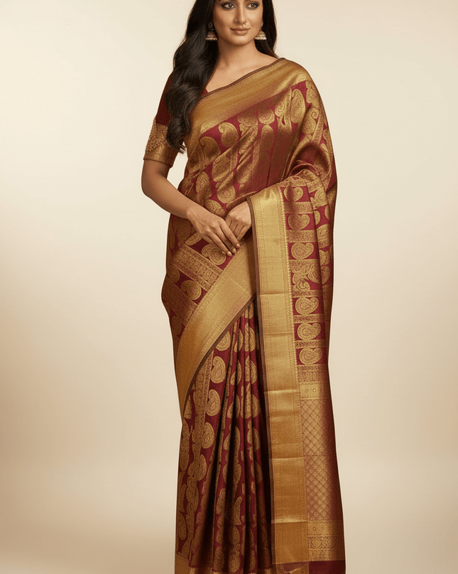 Kanchipuram Handloom Pure Silk Bridal Saree, 2 Gram Zari | New Launch - Rosepetals Luxe