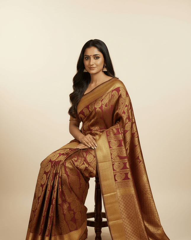 Kanchipuram Handloom Pure Silk Bridal Saree, 2 Gram Zari | New Launch - Rosepetals Luxe